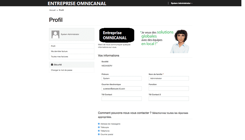 Exemple du portail client de L’ENTREPRISE OMNICANAL qui utilise Retail de Microsoft Dynamics 365 associée à un portail web